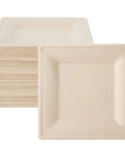 ECOLipak 100 Pack Compostable Square Plates 10 inch Disposable Paper Plates Eco-friendly Heavy Duty Biodegradable Sugarcane Plates